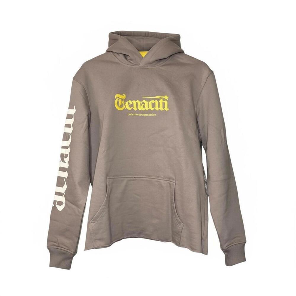 TENACITI Gray Hoodie with Yellow Embroidered Logo- Size S